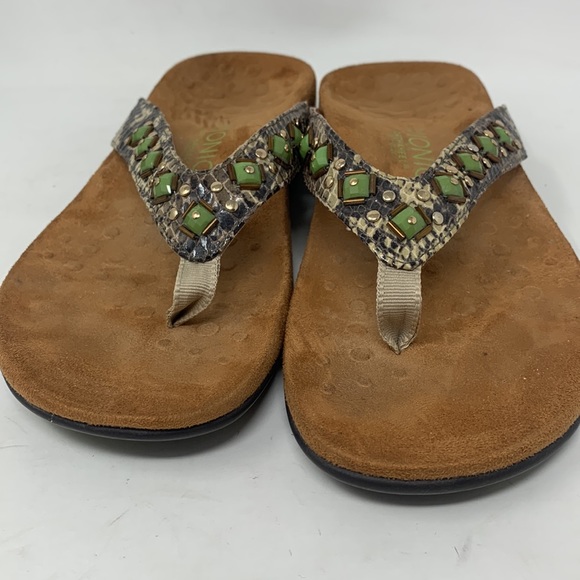 Vionic slip on sandals with Orthaheel technology animal print gold tone beaded - Picture 3 of 8